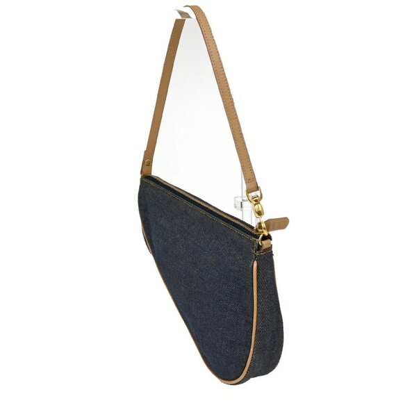 CHRISTIAN DIOR Logo Saddle Shoulder Bag Canvas Denim Canvas Leather Blue - Picture 2 of 15